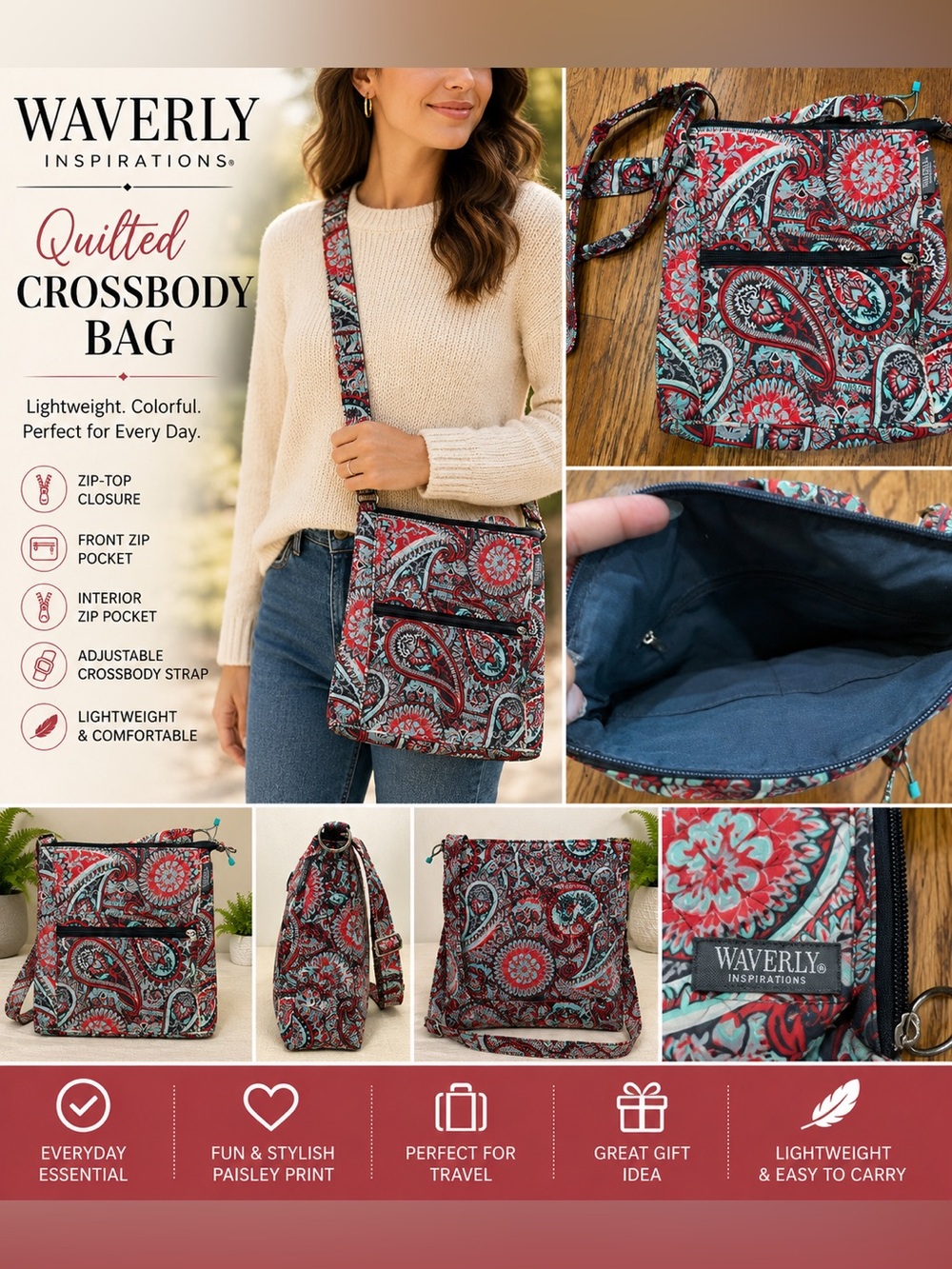 Waverly Inspirations Quilted Paisley Crossbody Bag Adjustable Strap